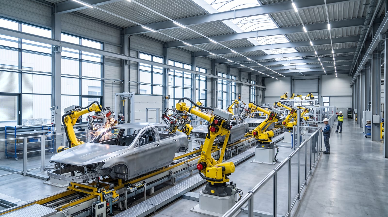 Hală modernă de asamblare auto cu mașini pe linia de producție, simbol al fabricilor chinezești din Europa