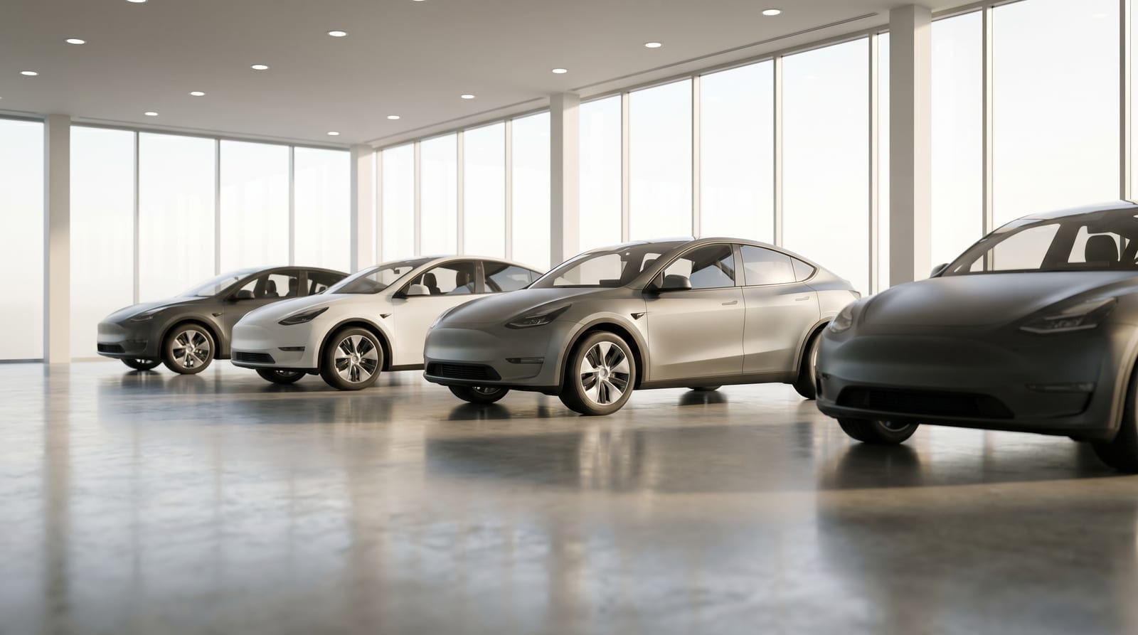 Șir de SUV-uri moderne într-un showroom luminos